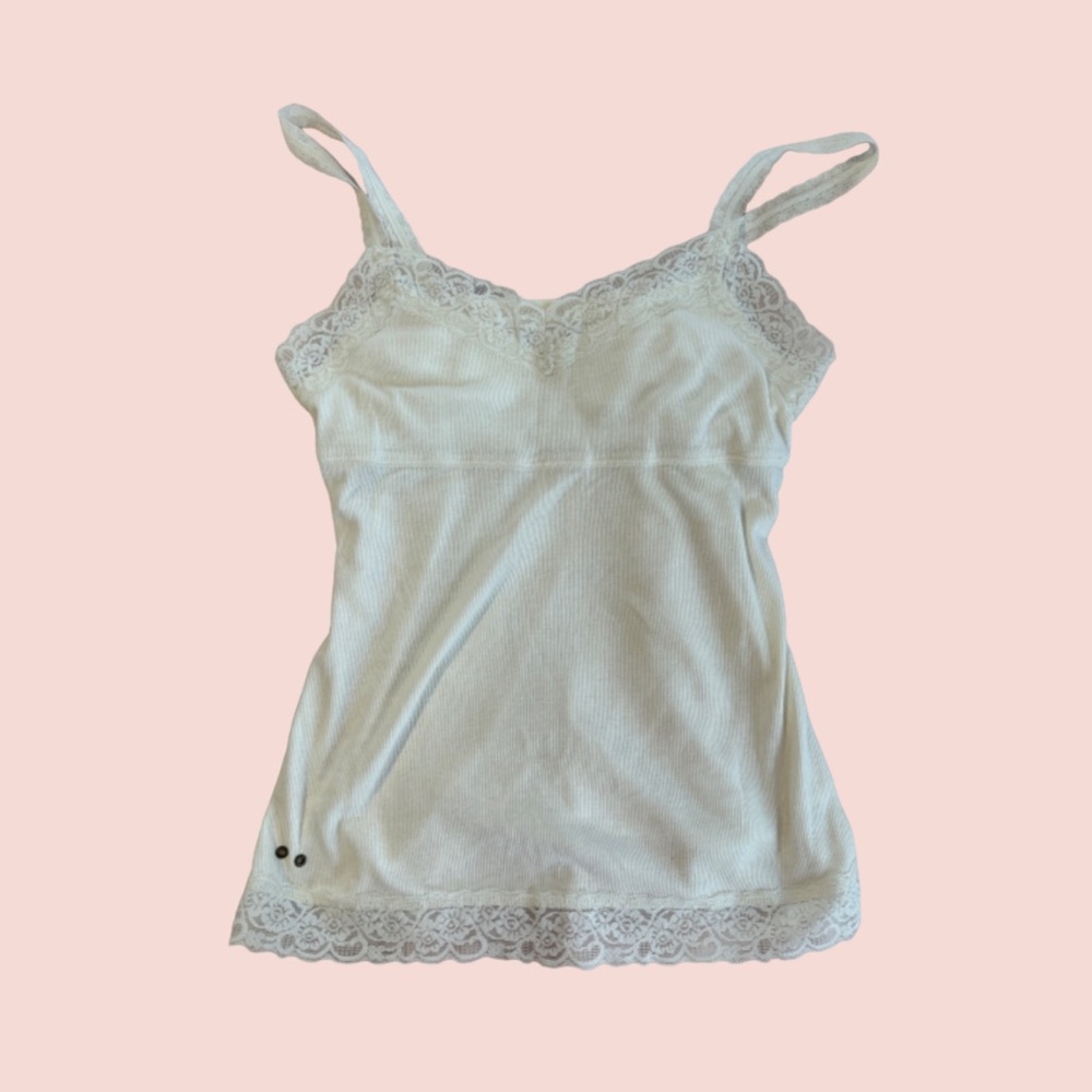 CONVERSE ONE-STAR WHITE LACE TRIM CAMI TANK TOP